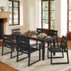 Modern Indoor Outdoor Patio Dining Table in Black Wood-Grain Plastic Material