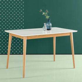 Modern 47 x 29 inch Mid-Century Dining Table in White and Natural Wood Finish