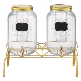 Beverage Dispenser, 2 Pack 2 Gallon Drink Dispensers for Parties, Glass Juice Dispenser with Metal Stand, Stainless Steel Spigot, Infuser