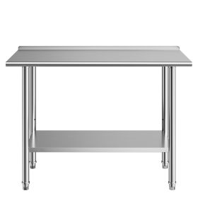 Stainless Steel Work Table, 24x48 Inch Food Prep Table with Backsplash, Commercial Kitchen Workstation with Adjustable Undershelf