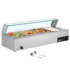 Commercial Food Warmer, 1500W Electric Stainless Steel Steam Food Warmer with Glass Cover