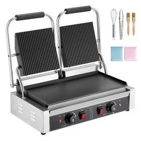 Commercial Panini Grill, 3600W Electric Sandwich Panini Maker, Stainless Steel Double Sandwichs Press Grill with Handle and Temp Control