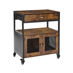 Coffee Bar Cabinet, 24 Inch Farmhouse Coffee Bar Cabinet with Storage, Movable Coffee Bar Table with Wheels & Mesh Door