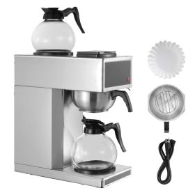 Commercial Drip Coffee Maker, 12 Cups Coffee-Maker Machine with 2 Glass Carafes and 2 Decanter Warmer Plates, Stainless Steel Drip Style Coffee B
