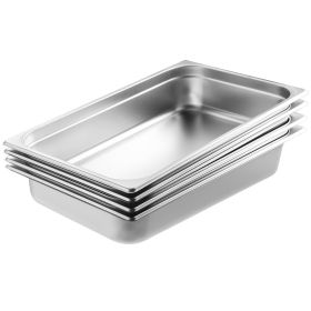 4 Pack Hotel Pans, Full Size Anti-Jam Steam Pan with Lid, 0.8mm Thick Stainless Steel Steam Table Pan, 4-Inch Deep Commercial Table Pan