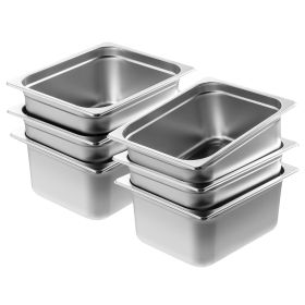 6 Pack Hotel Pans, 1/2 Size Anti-Jam Steam Pan, 0.8mm Thick Stainless Steel Restaurant Steam Table Pan, 6-Inch Deep Commercial Table Pan