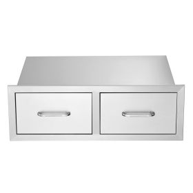 Outdoor Kitchen Drawers 30" W x 10" H x 20" D, Horizontal Double BBQ Access Drawers Stainless Steel with Handle