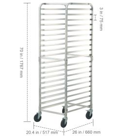 Bun Pan Rack, 20-Tier Commercial Bakery Racks with Brake Wheels, Aluminum Racking Trolley Storage for Half & Full Sheet, Speed Rack For Kitchen H