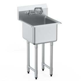 Stainless Steel Prep & Utility Sink, 1 Compartment Free Standing Small Sink Include Faucet & legs, 18"x41" Commercial Single Bowl Sinks for Garag