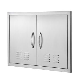 BBQ Access Door, 30W x 21H Inch Double Outdoor Kitchen Door, Stainless Steel Flush Mount Door, Wall Vertical Door with Handles and Vents
