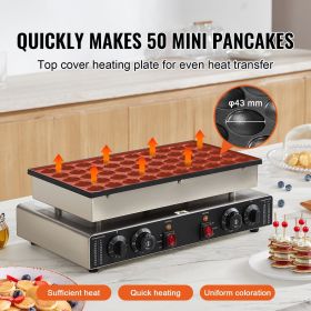 Mini Dutch Pancake Maker, 50PCS 43mm Diameter Dorayaki Baker Machine, 1700W Commercial Electric Poffertjes Grill, Non-stick Stainless Steel