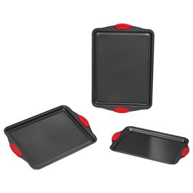 Baking Pans Set, 3-Piece, Nonstick Carbon Steel Cookware Sheets & Trays, Stackable Kitchen Oven Bakeware Cooking Sets with Silicone Handles (Default: Default)